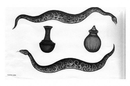 Référence 0002 - les serpents - Gouache sur papier - 24x19 - 100€